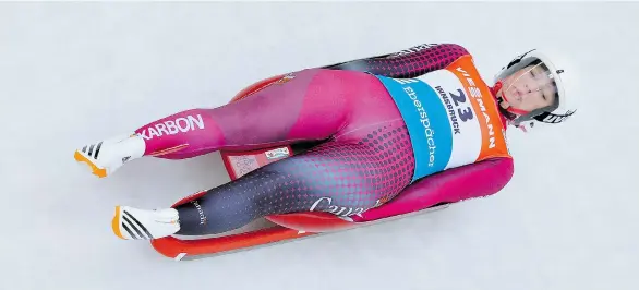  ?? KERSTIN JOENSSON/THE ASSOCIATED PRESS ?? Canada’s Alex Gough, seen speeding down the course at the women’s luge World Cup race in Austria last month, finished sixth during Friday’s World Cup event in Calgary.