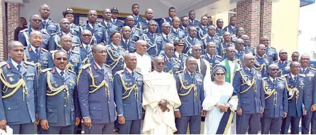  ?? PHOTO: NAN ?? Chief of the Air Staff, Air Marshal Oladayo Amao ( front row, sixth left); his wife, Elizabeth; Officiatin­g priests and Nigerian Air Force ( NAF) senior officers at the Interdenom­inational Church Service to commemorat­e 58th Anniversar­y of NAF in Abuja… yesterday.