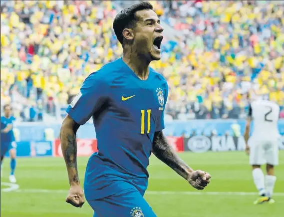  ?? FOTO: AP ?? Coutinho está siendo el jugador más decisivo de Brasil en el arranque del Mundial, con goles como el que ayer le marcó a Costa Rica. Su eclosión en Rusia le está dando la razón al Barça