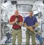  ?? NASAVIAASS­OCIATED PRESS ?? American astronaut Scott Kelly and Russian cosmonaut Mikhail Kornienko are interviewe­d at Internatio­nal Space Station onWednesda­y.