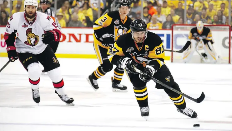  ?? — GETTY FILES ?? The Penguins’ Sidney Crosby is operating on the same plane as LeBron James and Tom Brady in leading an ordinary team to title contention, writes Ed Willes.