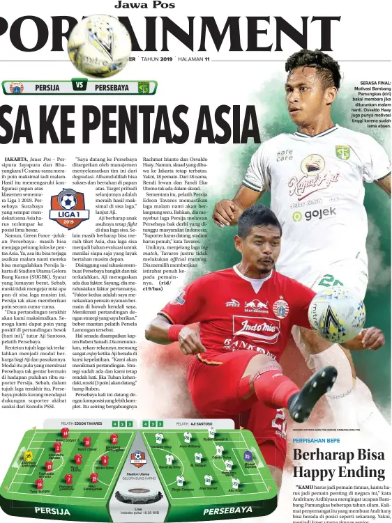  ?? CHANDRA SATWIKA/JAWA POS-HANUNG HAMBARA/JAWA POS ?? SERASA FINAL: Motivasi Bambang Pamungkas (kiri) bakal membara jika diturunkan malam nanti. Osvaldo Haay juga punya motivasi tinggi karena sudah lama absen.