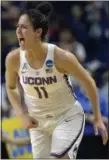  ?? JESSICA HILL — ASSOCIATED PRESS ?? Connecticu­t’s Kia Nurse reacts after a basket during Huskies victory over UCLA in Bridgeport Regional semifinal on Saturday.