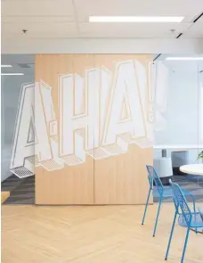  ??  ?? Back and Forth The main boardroom (above) is for client meetings, staff presentati­ons of “a-ha” insights and, thanks to a convertibl­e table, Ping-pong