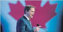  ?? ANDREW VAUGHAN THE CANADIAN PRESS FILE PHOTO ?? Conservati­ve Party of Canada Leader Andrew Scheer delivers remarks at the party's national policy convention in Halifax on Aug. 24.