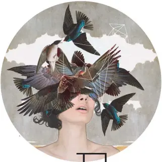  ??  ?? 1
Alexandra Gallagher,
Swallow Blind, collage,
114/5 x 114/5"