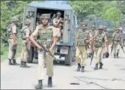  ?? PTI FILE ?? Security forces during a terrorist attack on a convoy of BSF in Udhampur district of J&K. During a press conference, Muneer Ahmad Khan, inspector general of Kashmir police, said JeM is taking a lead role in carrying out strikes on cops and soldiers.