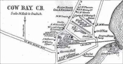  ?? CONTRIBUTE­D ?? The A.F. Church map of 1877 shows there were about 80 miners’ homes constructe­d at Blockhouse. The community also had a store operated by W. Crowell, as well as a company store. The road to Big Glace Bay is close to the present coal mining monument.