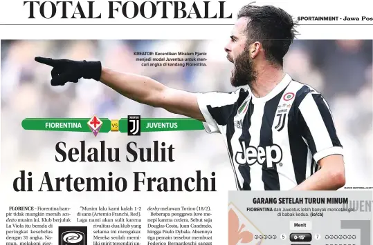  ?? MARCO BERTORELLO/AFP ?? KREATOR: Kecerdikan Miralem Pjanic menjadi modal Juventus untuk mencuri angka di kandang Fiorentina.