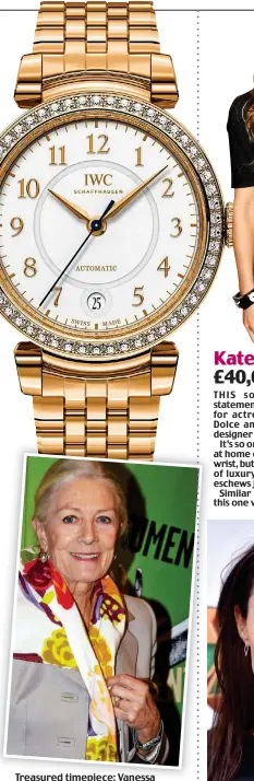  ??  ?? Treasured timepiece: Vanessa Redgrave and her £31,000 IWC