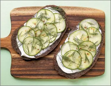  ?? Food styling/KELLY BRANT Arkansas Democrat-Gazette/BENJAMIN KRAIN ?? Cream Cheese and Pickled Cucumber Sandwiches