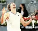  ?? Picture: REUTERS ?? WOW SHOT: Germany’s Alexander Zverev celebrates after winning the Madrid Open at Caja Magica on Sunday.