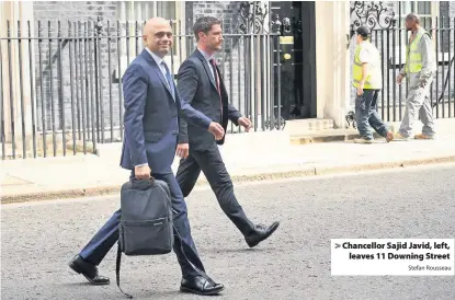  ?? Stefan Rousseau ?? > Chancellor Sajid Javid, left, leaves 11 Downing Street