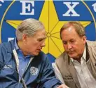  ?? Joel Martinez / Associated Press ?? Gov. Greg Abbott and Texas Attorney General Ken
Paxton have used the border to lift their political profiles.