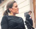  ??  ?? Foreign Affairs Minister Chrystia Freeland is Canada’s lead on NAFTA.