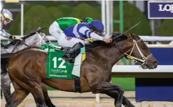  ?? Getty Images ?? Junior Alvarado guides Senor Buscador to victory in the Saudi Cup last month