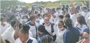  ??  ?? DEMANDING ANSWERS: Nurses who were contracted during the early stages of the Covid-19 pandemic to assist in health facilities in the Eastern Cape protest outside premier Oscar Mabuyane’s offices on Monday