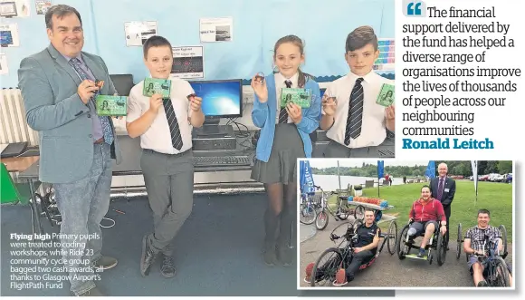  ?? ?? kenneth.speirs@trinitymir­ror.com stephen.houston@reachplc.com
Local Democracy Reporter
sctreapigh.arintcieh.iber@awtrin@ityremacir­hroprl.c.ocmom
SApdovretr­tising
Flying high Primary pupils were treated to coding workshops, while Ride 23 community cycle group bagged two cash awards, all thanks to Glasgow Airport’s FlightPath Fund