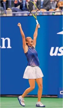  ?? AFP ?? Leylah Fernandez of Canada celebrates beating Naomi Osaka of Japan in their US Open women’s singles third round match at USTA Billie Jean King National Tennis Center in New York on Friday. —