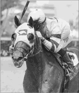  ?? KENNY MARTIN/COGLIANESE PHOTOS ?? Soutache wins the In Reality last year under Tyler Gaffalione. If he runs well Saturday, he might come back in the Lexington.