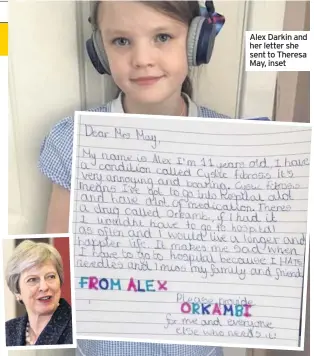  ??  ?? Alex Darkin and her letter she sent to Theresa May, inset