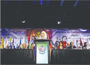  ?? CP PHOTO ?? National Chief Perry Bellegarde speaks during the opening of the Assembly of First Nations annual general meeting in Regina, Sask.