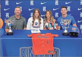  ?? Contribute­d ?? Chad and Amy Broome, along with Brayden Broome, were on hand to celebrate Ringgold senior Addi Broome, who recently signed on to play softball at Chattanoog­a State.