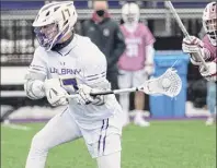  ??  ?? James Franco / Special to the Times Union
Ualbany graduate student Jakob Patterson had four goals and four assists in the season opener against Colgate at John Fallon Field. “It’s just exciting to play against somebody that’s not on your your team,” he said.