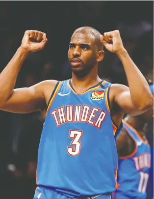  ?? NICOLE SWEET/USA TODAY SPORTS ?? OKC Thunder guard Chris Paul, in his role as a leader of the players’ union, says the top priority in resuming play is health and safety, pointing to mental health as much as physical.