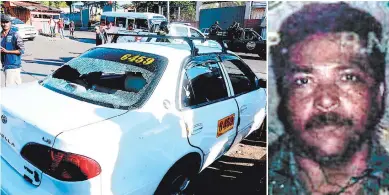  ??  ?? VÍCTIMA. El vidrio trasero del taxi conducido por Eddy Manfredy Flores fue destruido por los balazos.