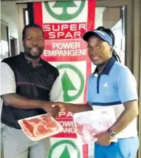  ??  ?? M Cele and Siya Mkhize with their meat hampers