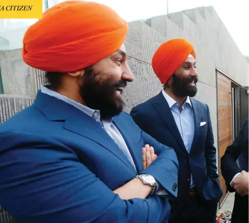  ?? JACK BOLAND/TORONTO SUN/POSTMEDIA NETWORK FILE PHOTO ?? Economic Developmen­t Minister Navdeep Bains, left, and Raj Grewal, who recently stepped down as Liberal MP due to a gambling addiction.