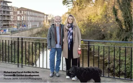  ??  ?? Richard and Sarah Kettley by the Canonmills Garden developmen­t. Picture: Jamie Johnston Photograph­y