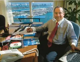  ?? MIAMI HERALD ?? Manuel Rocha sits in his office at Steel Hector & Davis in Miami in 2003, joining the firm to help open doors in Latin America.“During my formative years in college, I was heavily influenced by the radical politics of the day,” Rocha, 73, told a federal judge in Miami on Friday, just before she sentenced the former U.S. diplomat to 15 years in prison for being a covert agent for the Cuban government.