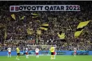  ?? ?? A Boycott Qatar protest during the Bundesliga match between Borussia Dortmund and VfB Stuttgart (Hitzlsperg­er’s club) last month. Photograph: Lars Baron/ Getty Images