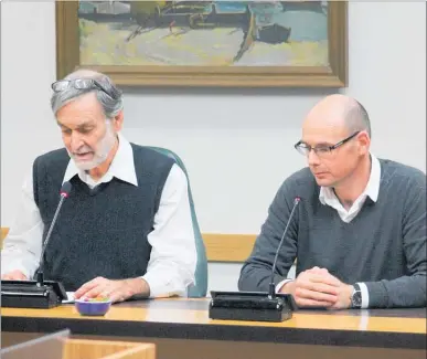  ??  ?? Barry Gilliland and James Ferry representi­ng Horizons Regional Council supported Route 52 upgrades and the cycle/walkway strategy at the submission­s.