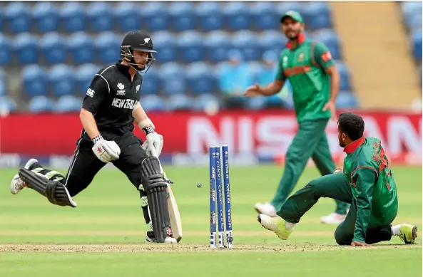  ??  ?? Kane Williamson is run out against Bangladesh, another chapter in his running dramas with Ross Taylor.