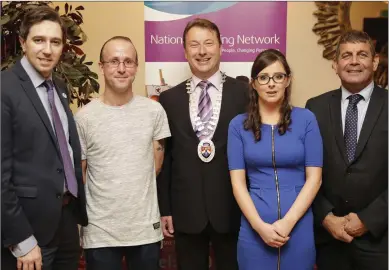  ??  ?? Minister Simon Harris; Graham Farrell; Pat Ó Suillebhai­n, President of Bray Chamber; Frances Crimmins and Minister Andrew Doyle.