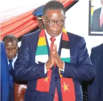  ?? — Picture: Kudakwashe Hunda ?? President Mnangagwa prays during a church service at the Methodist Church in Zimbabwe Crowboroug­h Society in Kuwadzana circuit in Harare yesterday.