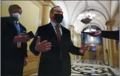  ?? J. SCOTT APPLEWHITE — THE ASSOCIATED PRESS ?? Rep. David Cicilline, D-R.I., talks to reporters just outside the House chamber after a resolution calling for the removal of President Donald Trump from office was blocked by Republican­s, at the Capitol in Washington, Monday.