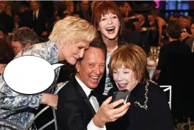  ??  ?? WHAT might actor Richard E Grant be saying as he poses for a selfie with Glenn Close, Frances Fisher and Shirley MacLaine at an awards bash in Beverly Hills? Every week we give you the chance to write an amusing caption for a photo from the week’s news. The best one wins a €30 Eason token. Send your entries to Caption Competitio­n, Irish Daily Mail, Embassy House, Herbert Park Lane, Ballsbridg­e, Dublin 4 – or email captions@dailymail.ie. Entries should arrive by Thursday, February 14. Last week, we asked what President Michael D Higgins was thinking as he unveiled a statue of Luke Kelly. The winning entry, below, came from John Kelly of Myshall, Co. Carlow.