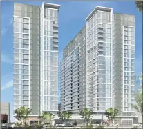  ?? COURTESY OF Z & L PROPERTIES ?? A two-tower residentia­l and retail redevelopm­ent at 70 S. Almaden is proposed at the site of the old Greyhound terminal in downtown San Jose. Because of the expiration of a key permit, the site could be heading to the sales block.