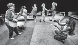  ?? Herald photo by Ian Martens @IMartensHe­rald ?? Kathryn Smith and Makambe K. Simamba, along with Sheadene Morrison, Alex Watz, Jaymie Brennan and Hannah Stobbe, lead a number as part of the upcoming production of “inVisible (Too)” set for performanc­es Oct. 9-13 at the David Spinks Theatre at the University of Lethbridge.