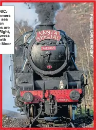  ??  ?? SCENIC: Swimmers brave the sea at Brighton where ices are popular. Right, Santa Express on the North Yorkshire Moor railway