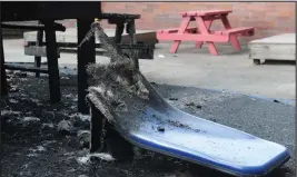  ?? Pictures: Kirsty Anderson ?? A picnic table and slide were among the items targeted by vandals during the attack at Elmvale Nursery in Hawthorn Street