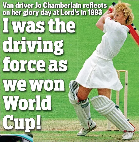  ??  ?? Quick delivery: Chamberlai­n leads England to 1993 glory (above); and in her van now
