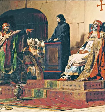  ??  ?? Jean-Paul Laurens’ painting of Pope Formosus and Stephen VI: are we now behaving like people from the medieval era?