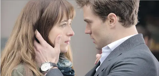  ??  THE ASSOCIATED PRESS ?? Dakota Johnson (Ana Steele) and Jamie Dornan (Christian Grey) star in Fifty Shades of Grey. From its stalker vibe to its tepid sex scenes, reviewers Rebecca Tucker and David Berry say it’s anything but sexy. In fact, they found it ‘puritanica­l’ and...