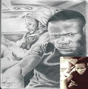  ??  ?? WINKY D AND I . . . The art above was done by Tiller Tatenda Maringa, a student at City Study Centre in Harare. He was inspired to draw it after taking a selfie alongside Dancehall King, Winky D. He can be contacted on 0779203811. Students, YOU CAN SEND YOUR ART THROUGH E-MAIL, FACEBOOK or WHATSAPP. Just app Charles Mushinga on 0719936678 or send your articles, pictures, poetry . . . to Charles Mushinga at charles.mushinga@zimpapers.co.zw or mushingach­arles@gmail.com or follow Charles Mushinga on Facebook or @charlesmus­hinga on Twitter. You can also post articles to The Sunday Mail Bridge, PO Box 396, Harare or call 0719936678.