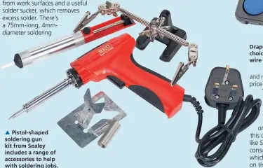  ??  ?? Pistol- shaped soldering gun kit from Sealey includes a range of accessorie­s to help with soldering jobs.